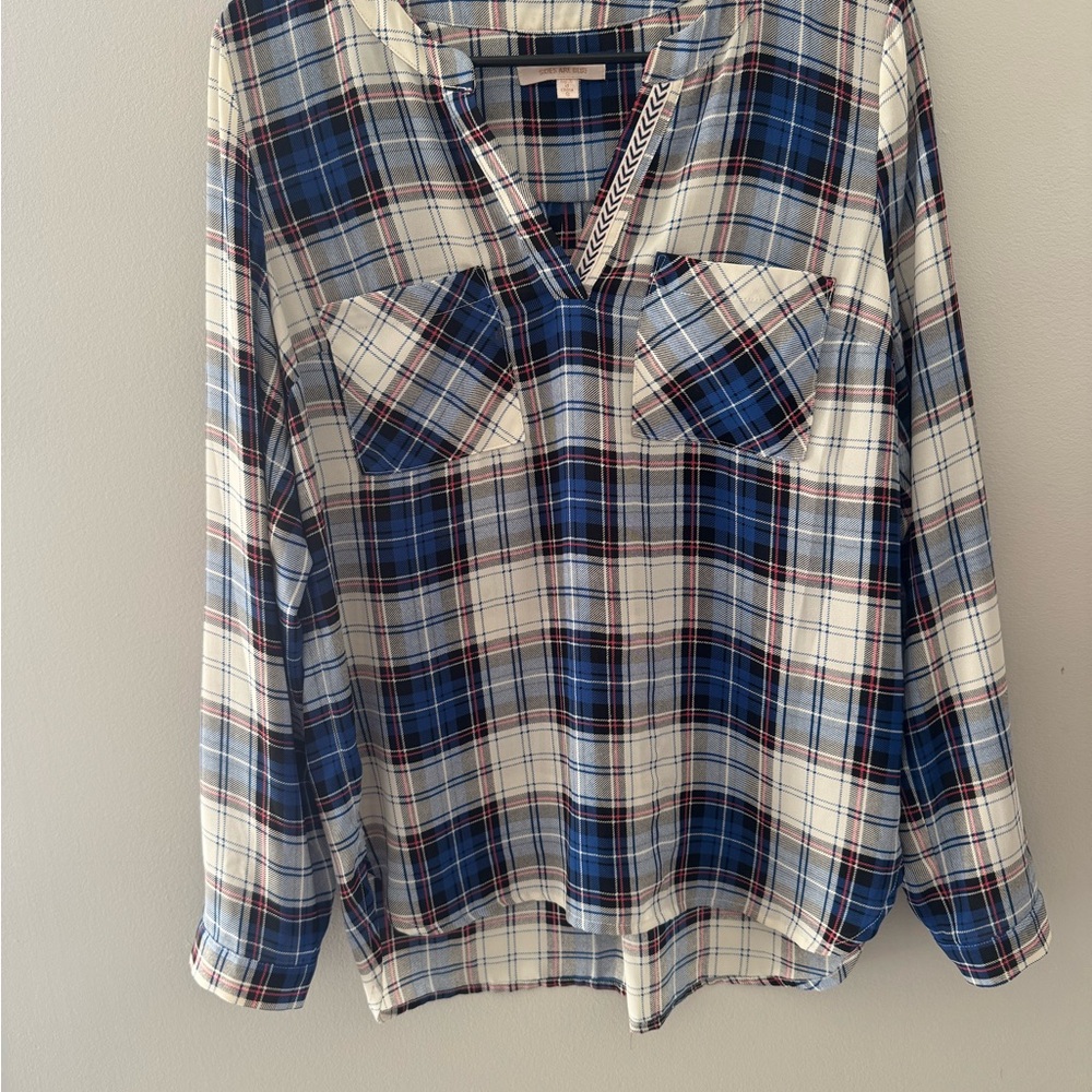 Skies Are Blue Plaid Everyday Blouse in Blue, Pink and White